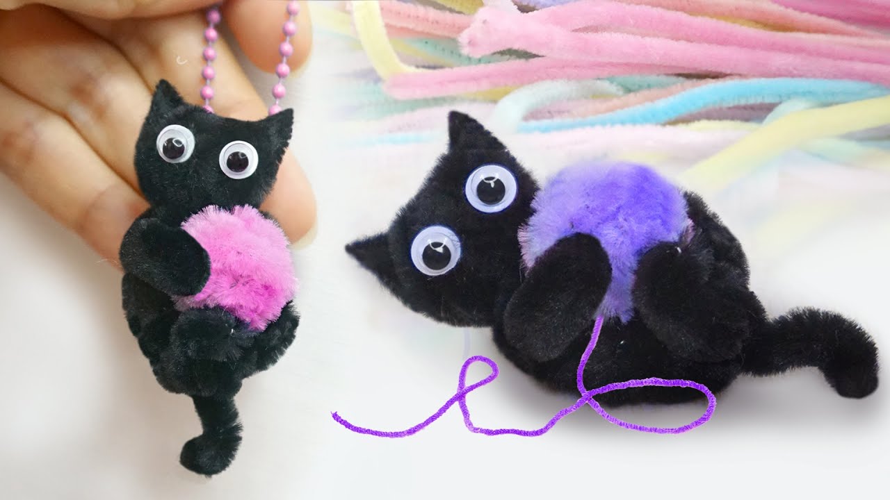 🐱Cute Cat Keychain Pipe Cleaner | 🐾 Cat Playing Ball Pipe Cleaner DIY | How to make a cute kitten