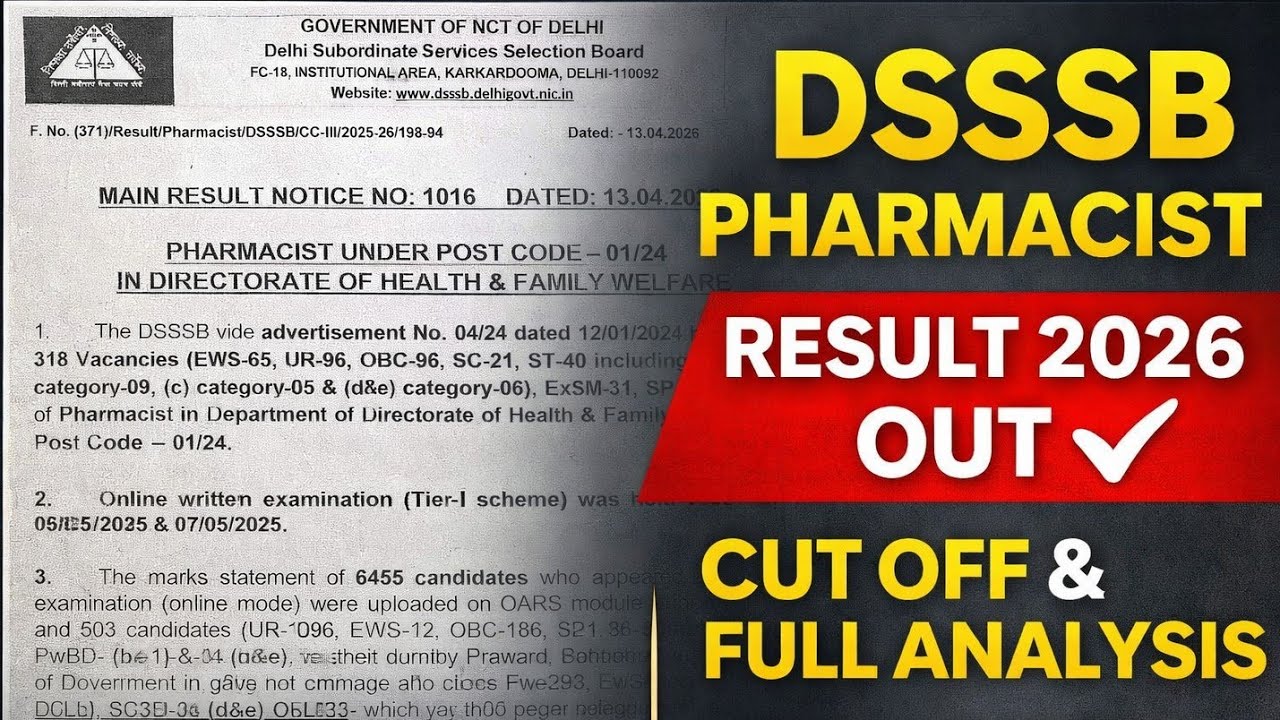 DSSSB Pharmacist Result 2026 Out 🔥 Cutoff Shock + Full Analysis | Next Process Explained