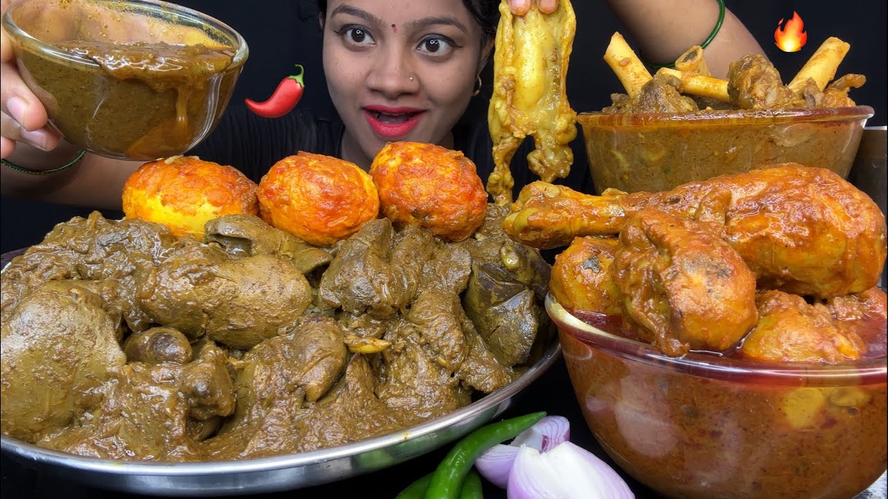 Chicken Liver Masala, Spicy Mutton Curry, Egg Curry, Chicken Curry,Mutton Fat Curry With Rice Eating