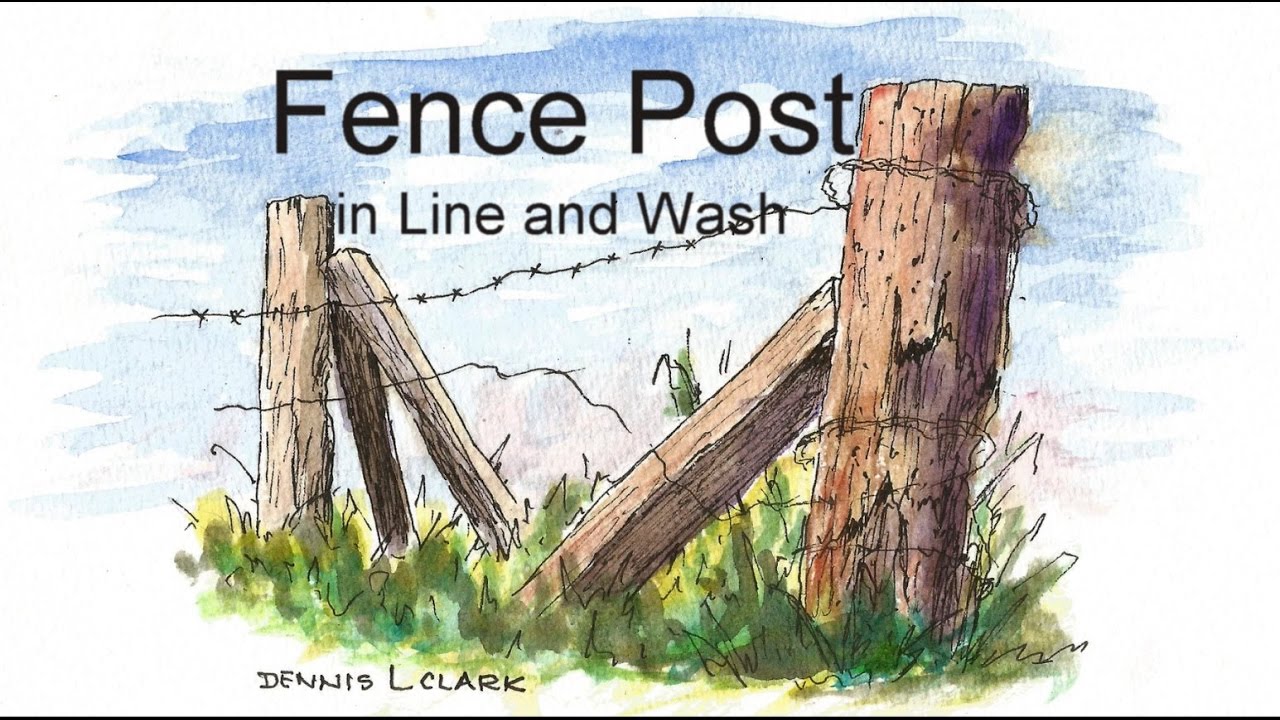 Line and wash watercolor painting tutorial - Fence post