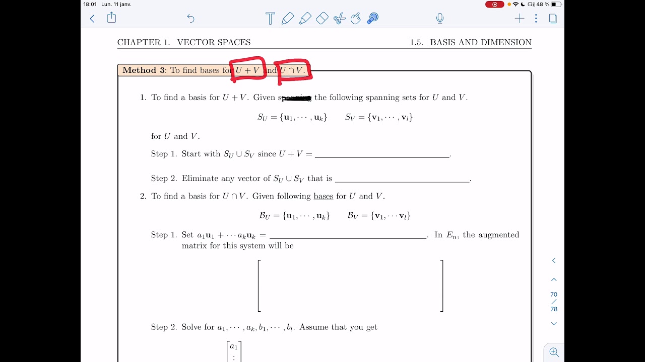 Linear Algebra 2 - 1.5.5 - Basis for an Intersection or a Sum of two Subspaces (Video 3)