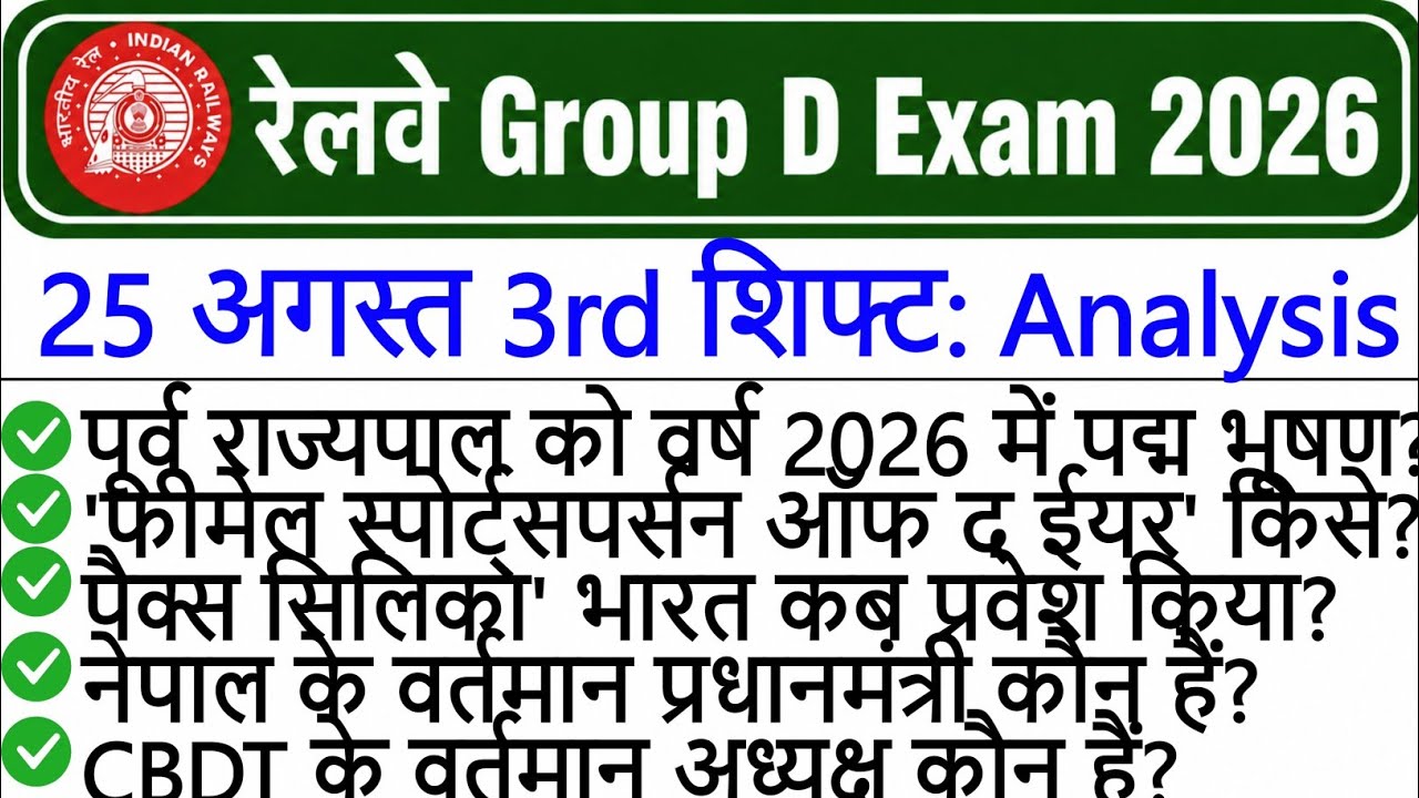 RRB Group D Exam 25 August 3rd Shift Paper Analysis 2026 | Today RRB Group D Exam Analysis 2026 |
