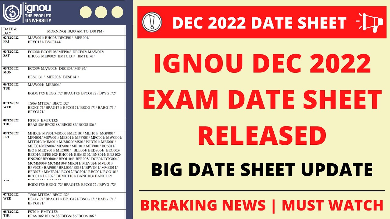IGNOU December 2022 Exam Date Sheet Released! Breaking News | Dec 2022 Exam Date Announced