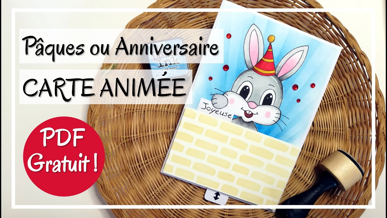 TUTO CARTE de PAQUES ou ANNIVERSAIRE: Lapin animé ! INTERACTIVE - Très peu de matériel nécessaire !