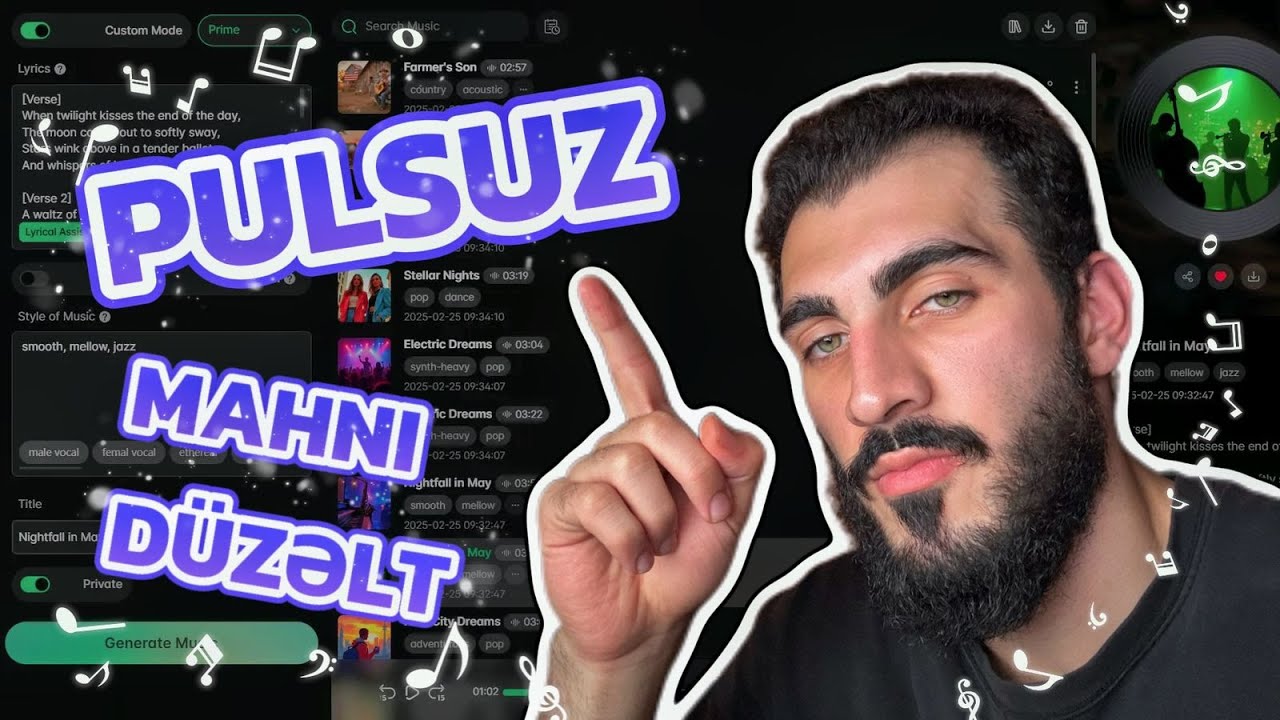 2 Dəqiqəyə Pulsuz Mahnı Düzəltmək / Süni İntellekt (Suno)