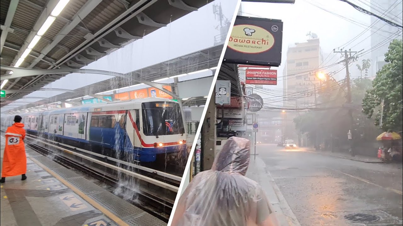 Bangkok EXTREME Heavy Rain Thunderstorm - Lightning Strike Monsoon