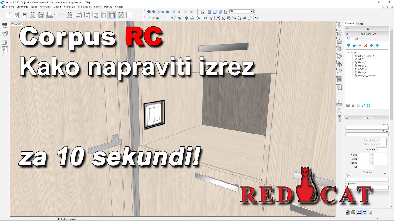 Corpus RC - Izrez u boku elementa.