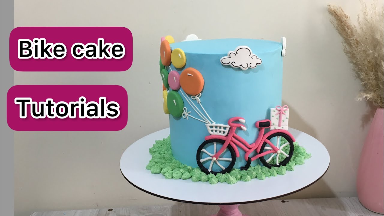 Bicycle cake | bike cake design | bicycle and balloons cake tutorials #denizcake