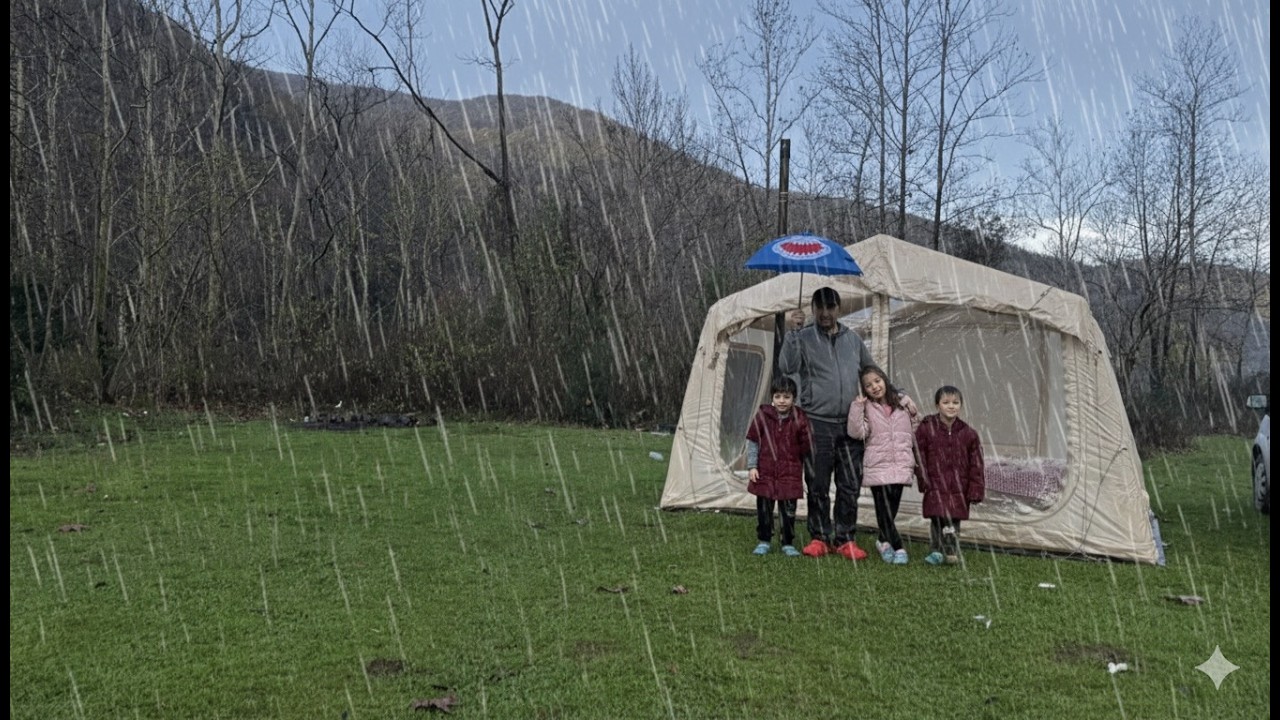 YAĞMURLU HAVADA SOBALI ŞİŞME ÇADIRIMIZLA KAMP