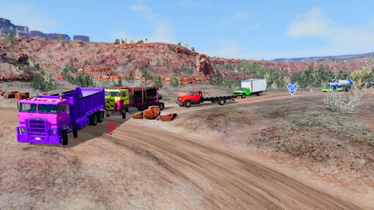 🚚🚨🚨 the long Flatbed Trucks Multi-Color Pileup! Slippery Tires Cause Crash During River Crossing ⭐⭐⭐
