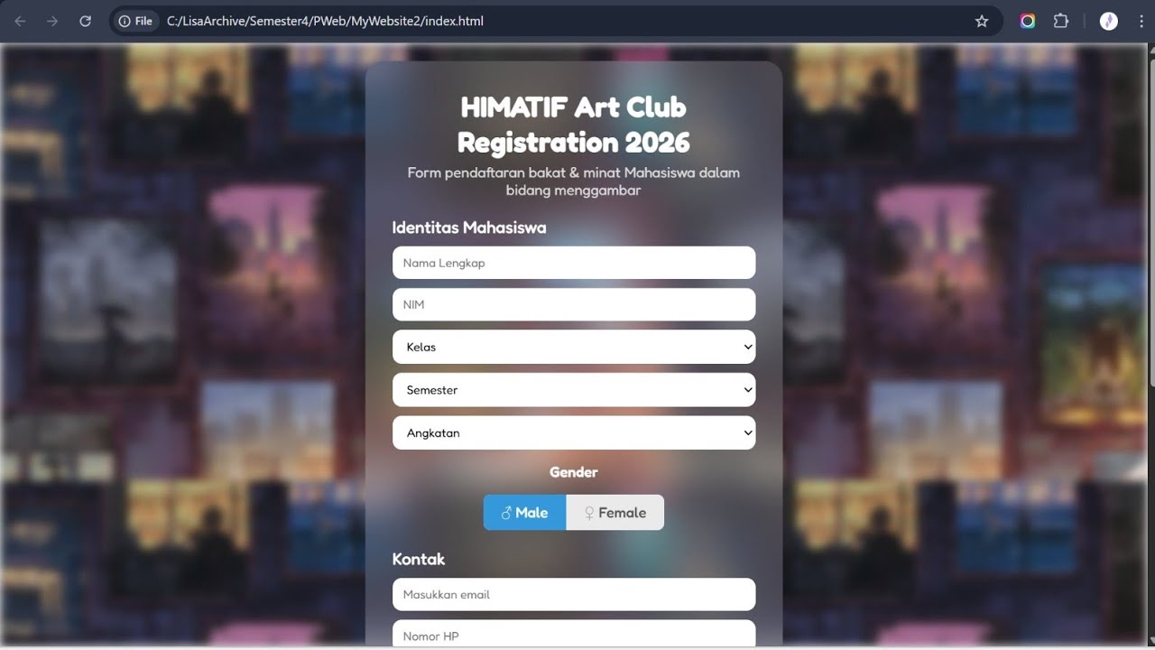 Tugas Pweb membuat Form Website (HTML, CSS, JavaScript, dan DOM)