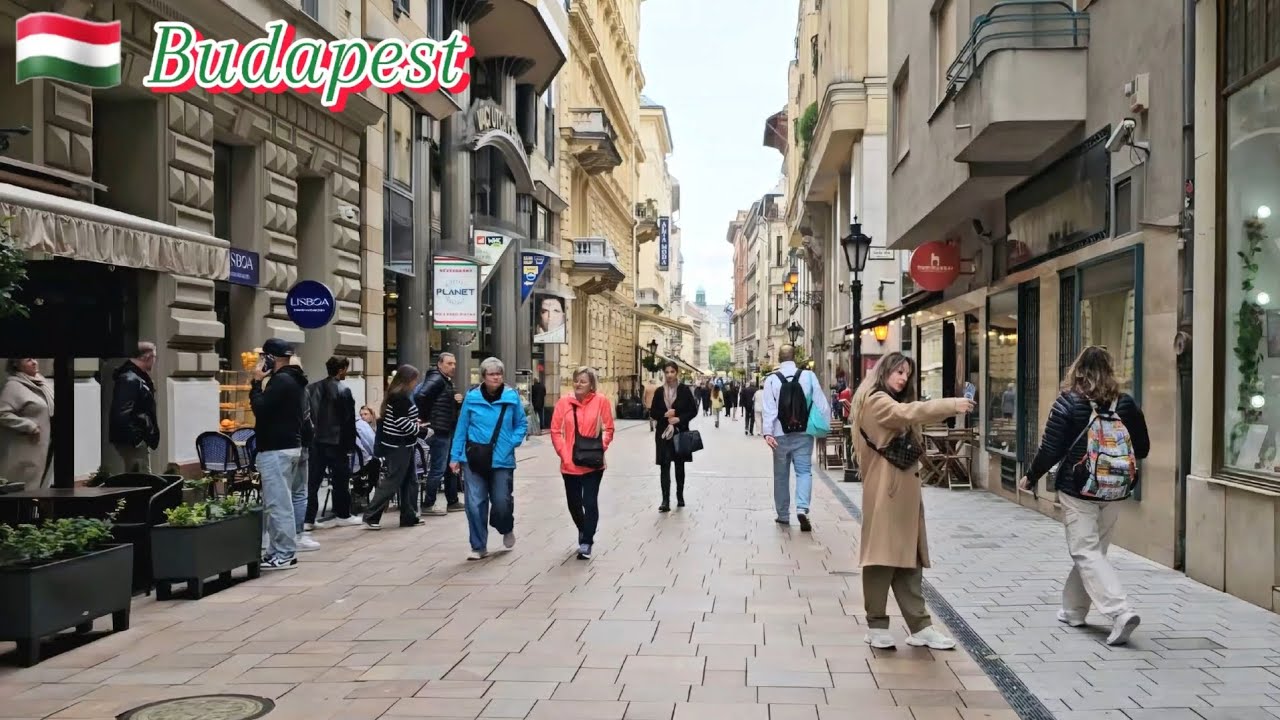 🇭🇺 Budapest Hungary. Walk along Vaci Street in Budapest in October.