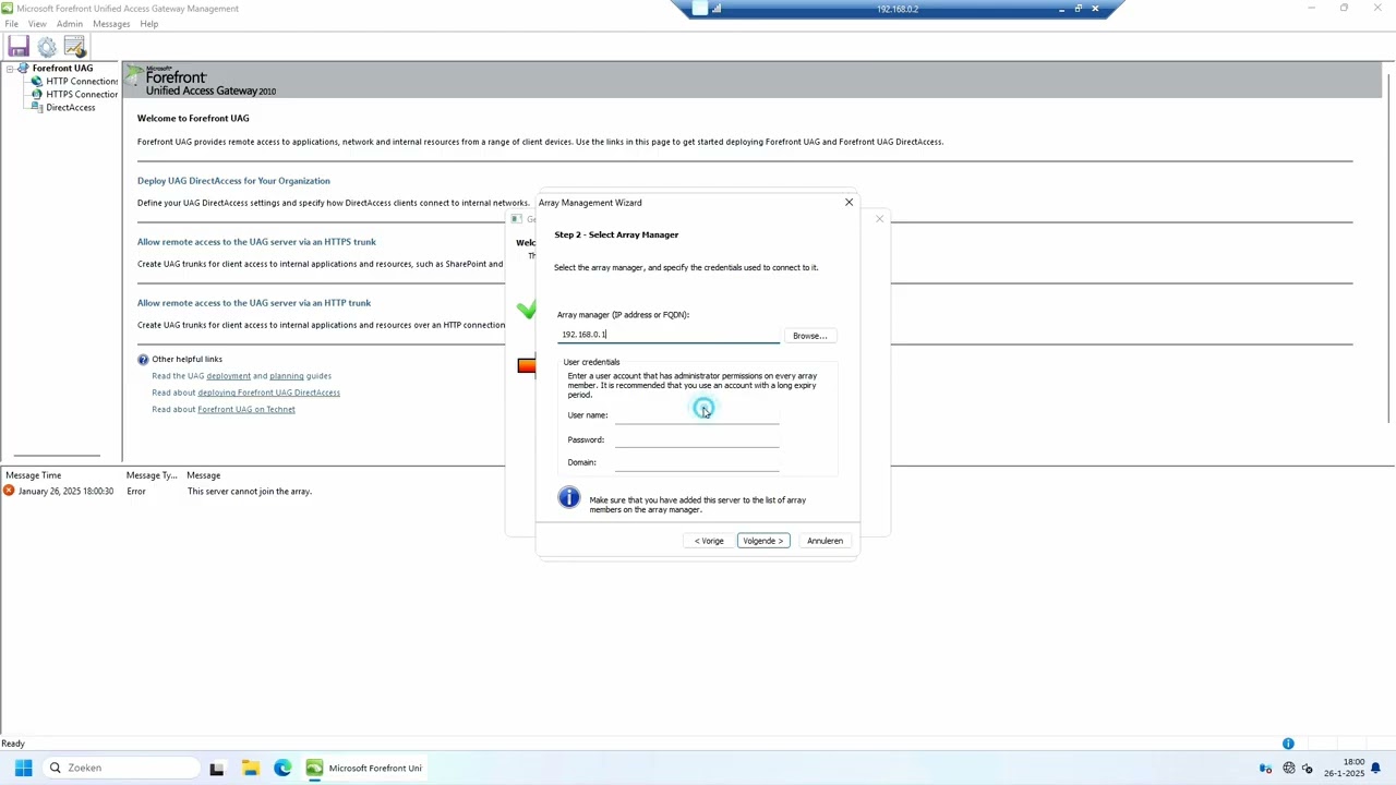 Two EMS-managed Forefront TMG array's on Windows Server 2025 and configuring NLB from an UAG console