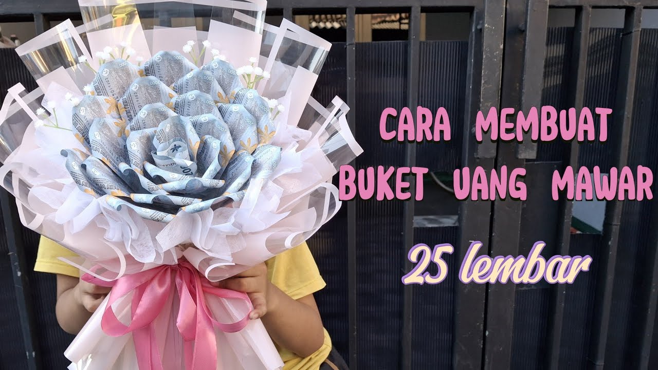cara membuat buket uang mawar 25 lembar 2 cellophane