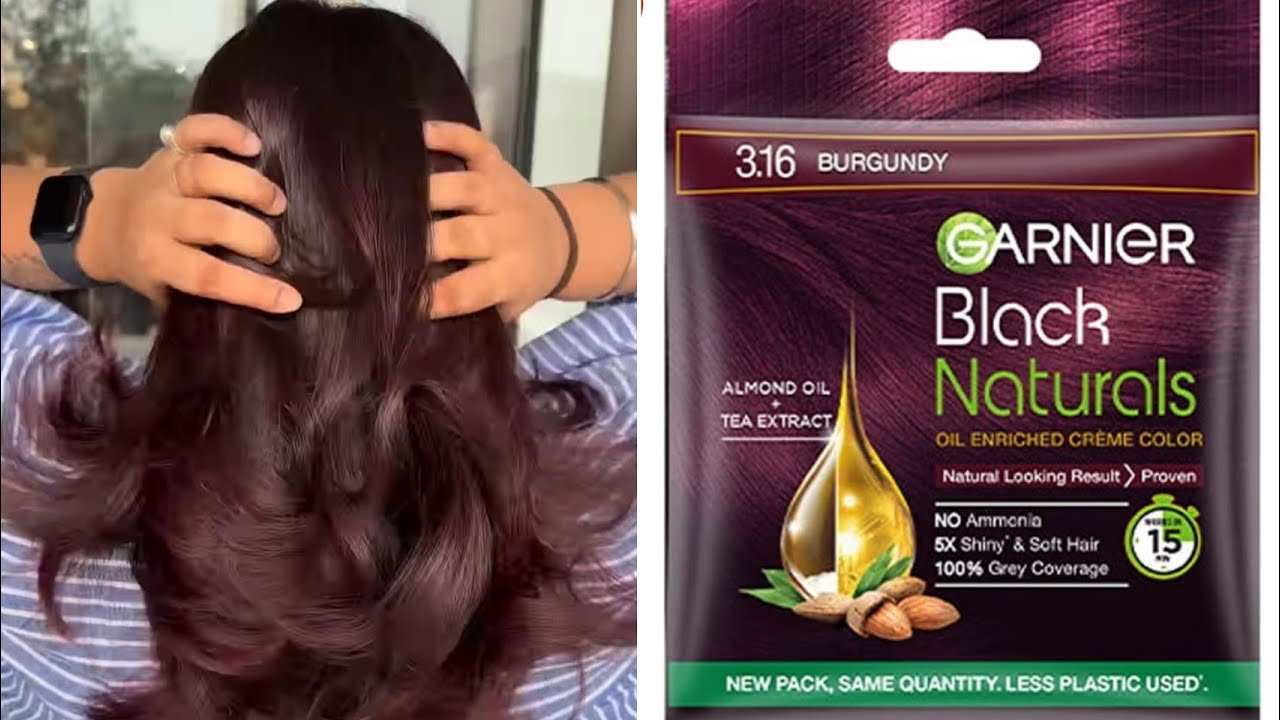 Garnier black natural colour review & demo | 3.16 bargundy | hair colour at home | ammonia free 