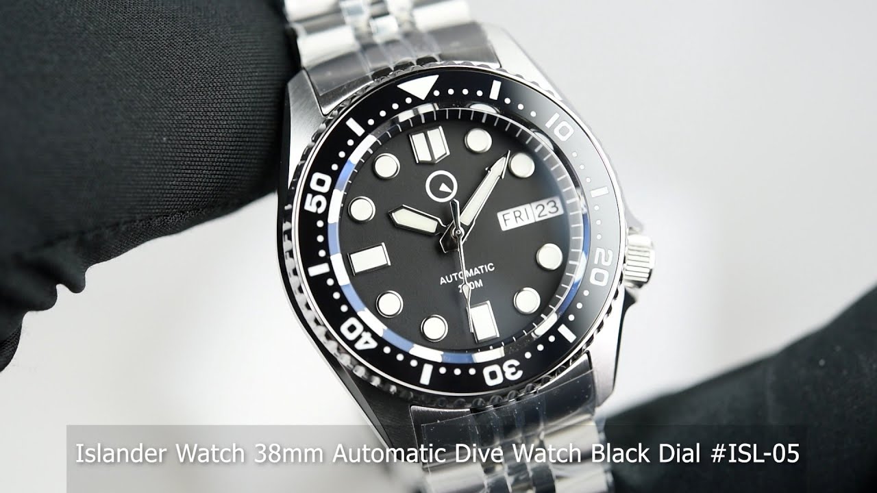Часы Islander Watch 38 мм, автоматические, для дайвинга, черный циферблат #ISL-05