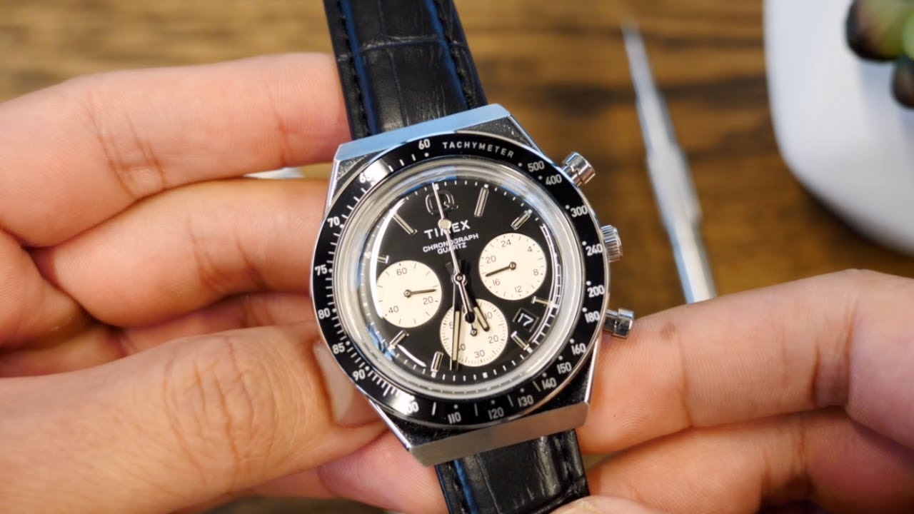 Q Timex Chronograph Leather Strap