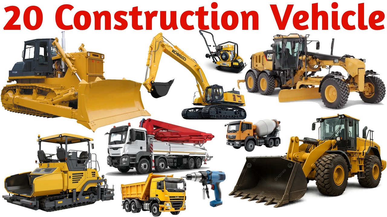 20 कंस्ट्रक्शन वाहनों के नाम बच्चों के लिए | Learn 20 Construction Vehicle Names for Kids Easily