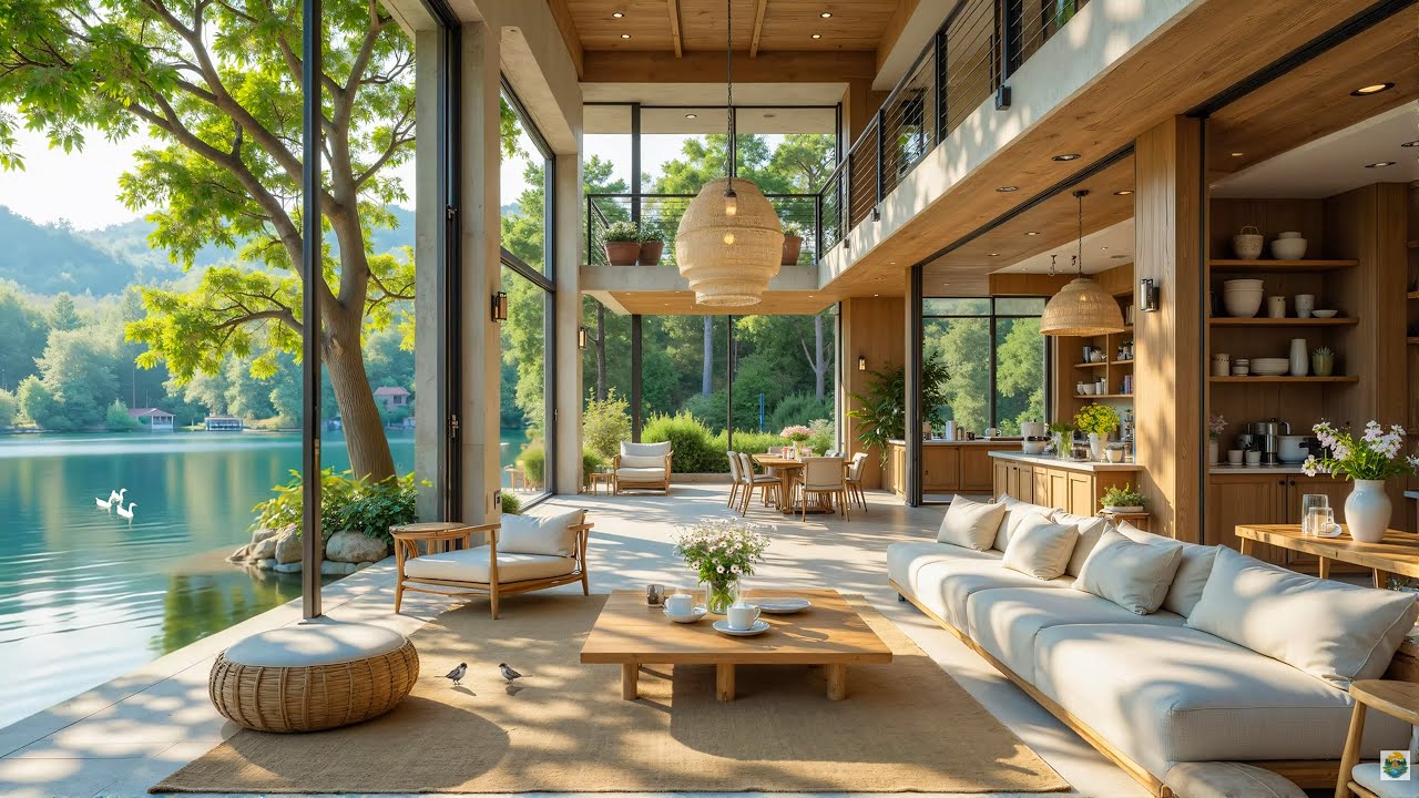 Peaceful Corner With Piano Music 🌿 Smooth Piano With Beautiful Lake View For Working, Relaxing