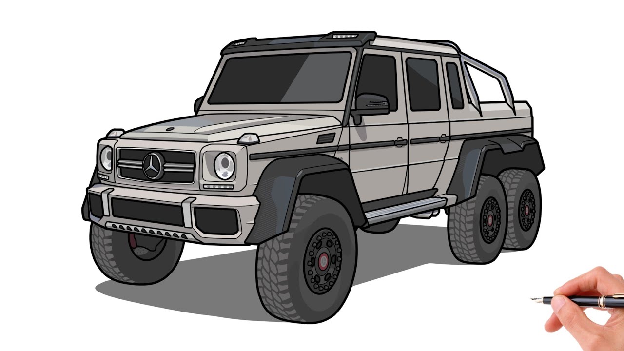 How to draw MERCEDES AMG G63 6x6 / drawing mercedes g wagon 2013 off-road car
