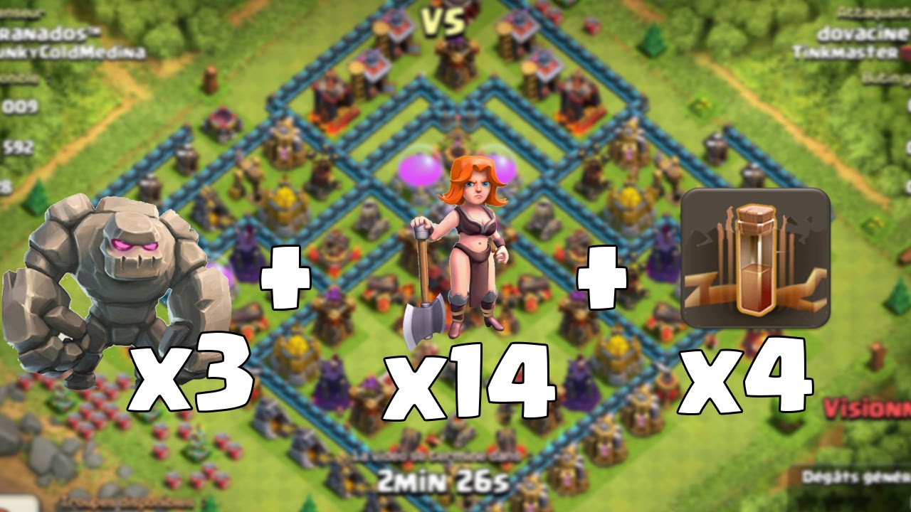 NOUVELLE COMPOSITION D'ATTAQUE GOLEM+VALKYRIE+TREMBLEMENT DE TERRE