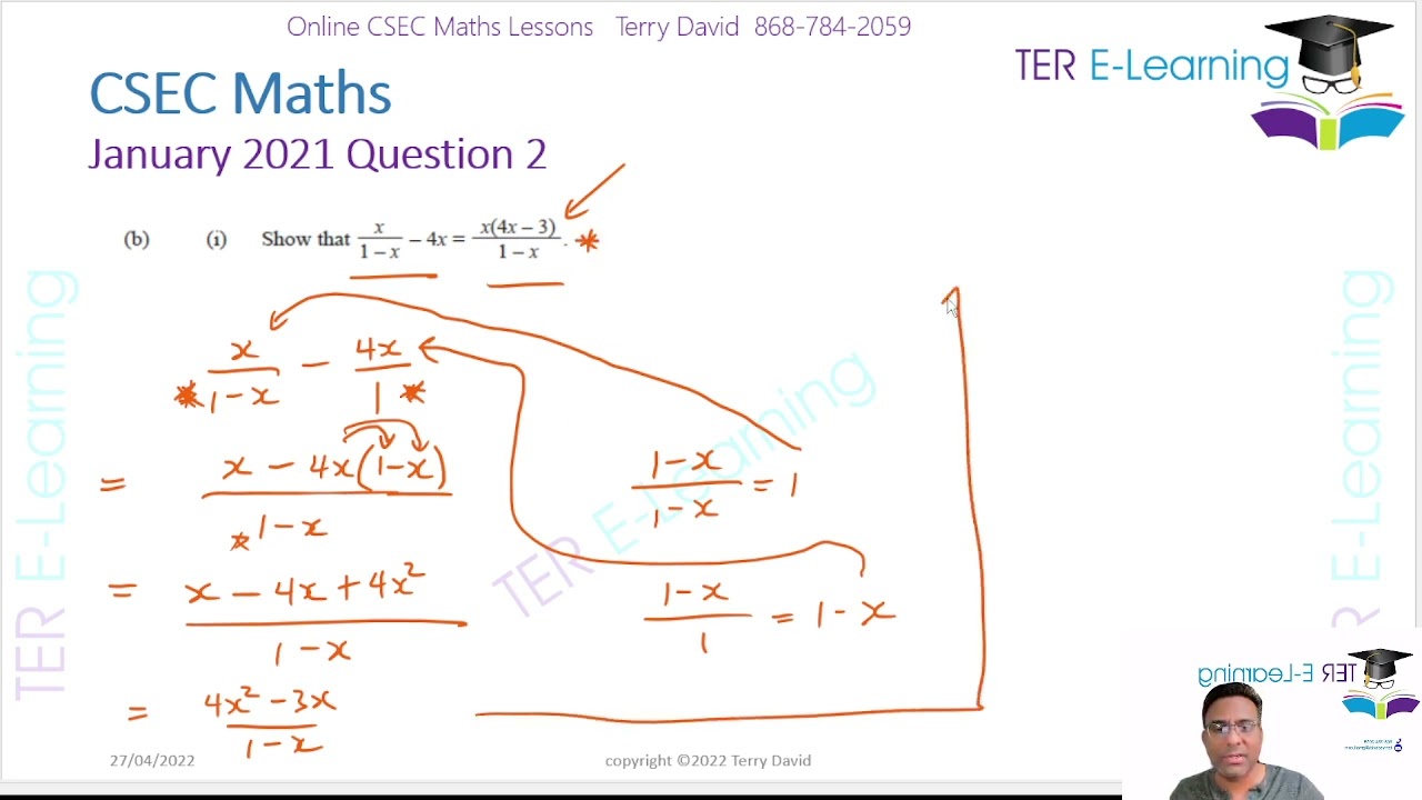 CSEC Maths - January 2021 Question 2 (Terry David)