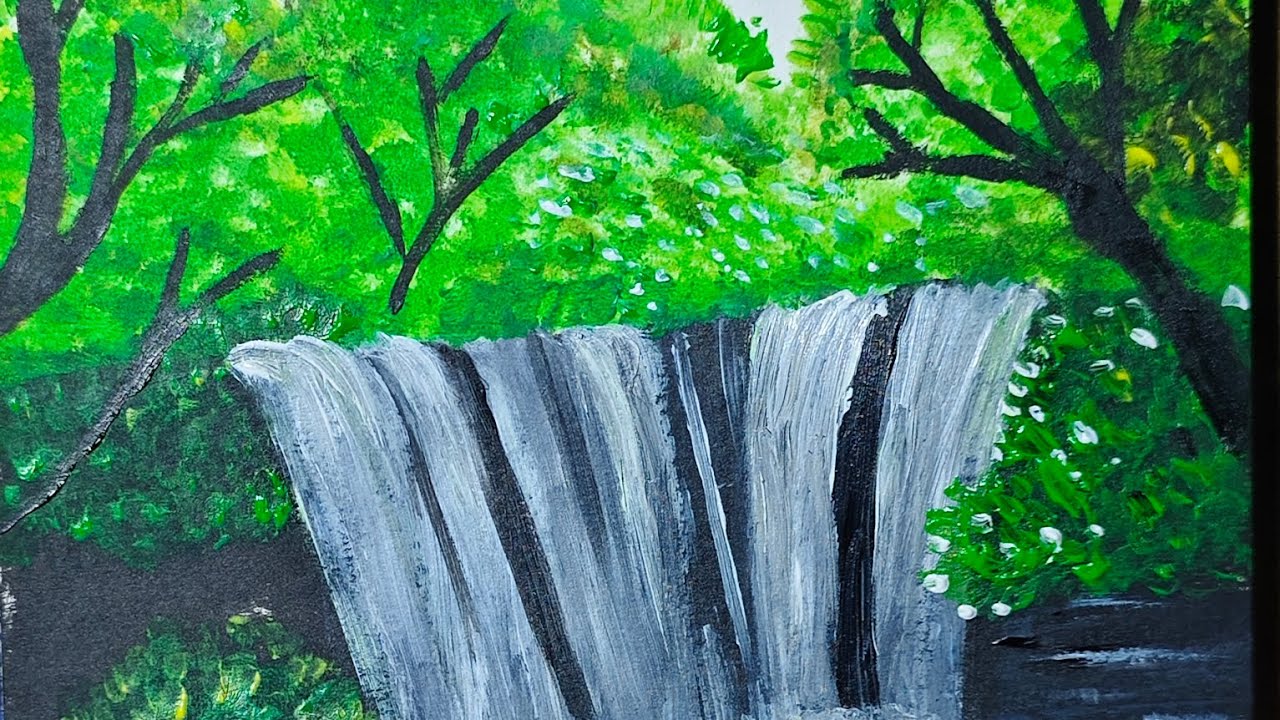 Painting of a waterfall in jungle