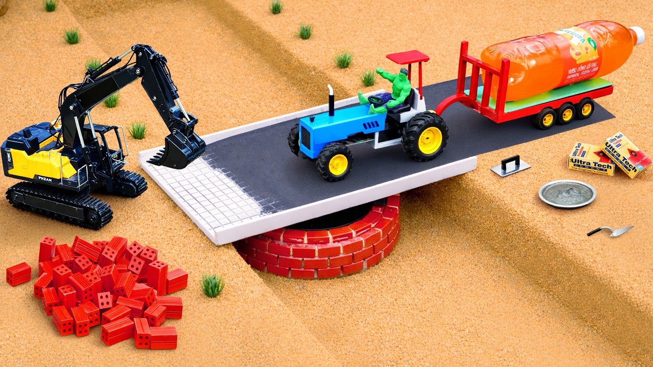 DIY Mini Tractor Builds Strong Concrete Bridge Pillar in Sand | Excavator Construction Project
