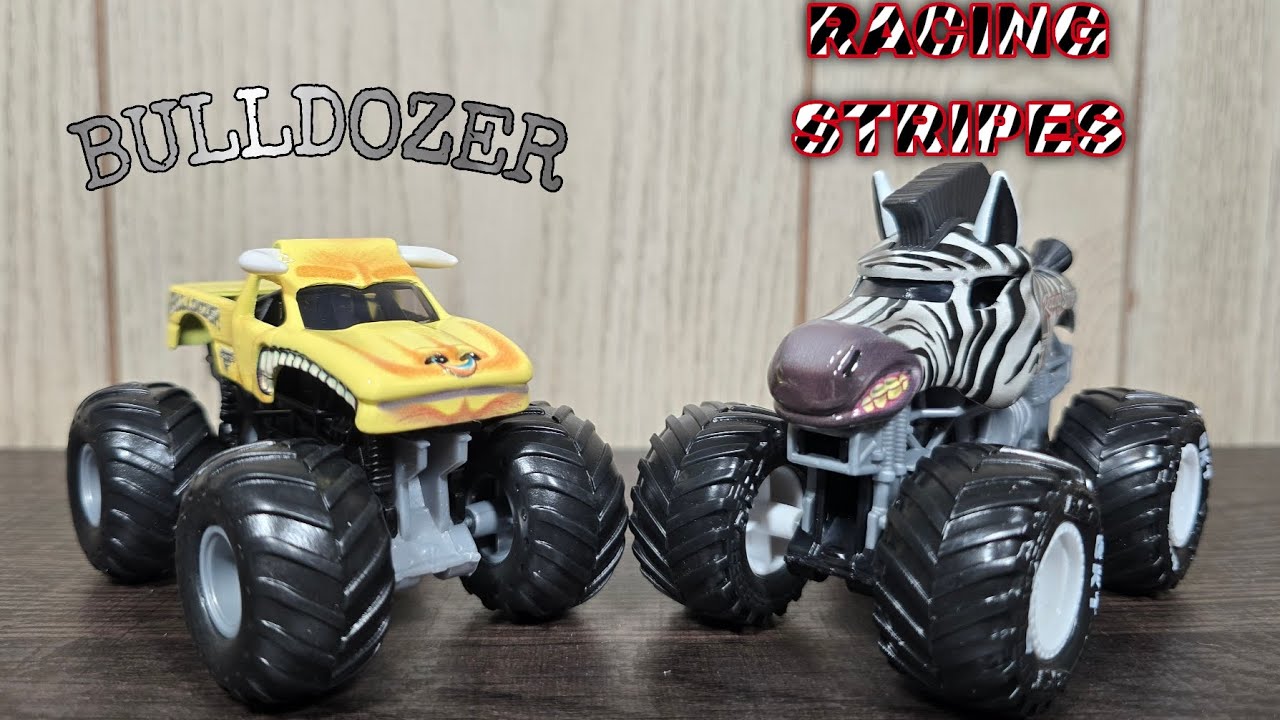 Spin Master Monster Jam Unboxing - Bulldozer vs Racing Stripes!