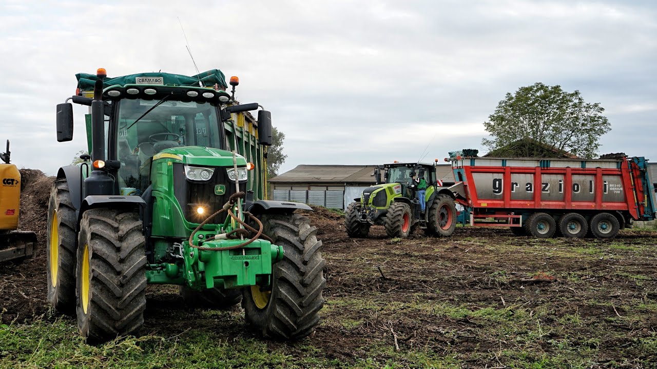 Spandimento compost | John Deere 6175r - Claas Axion 830 | CAT 318F