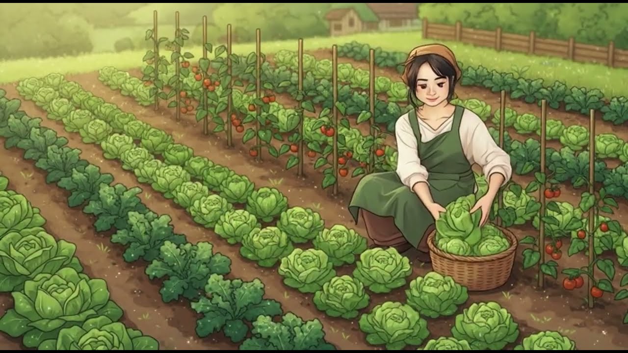 Harvesting Vegetables & Cooking Fresh Eggs| A Cozy Ghibli-Style Village Morning