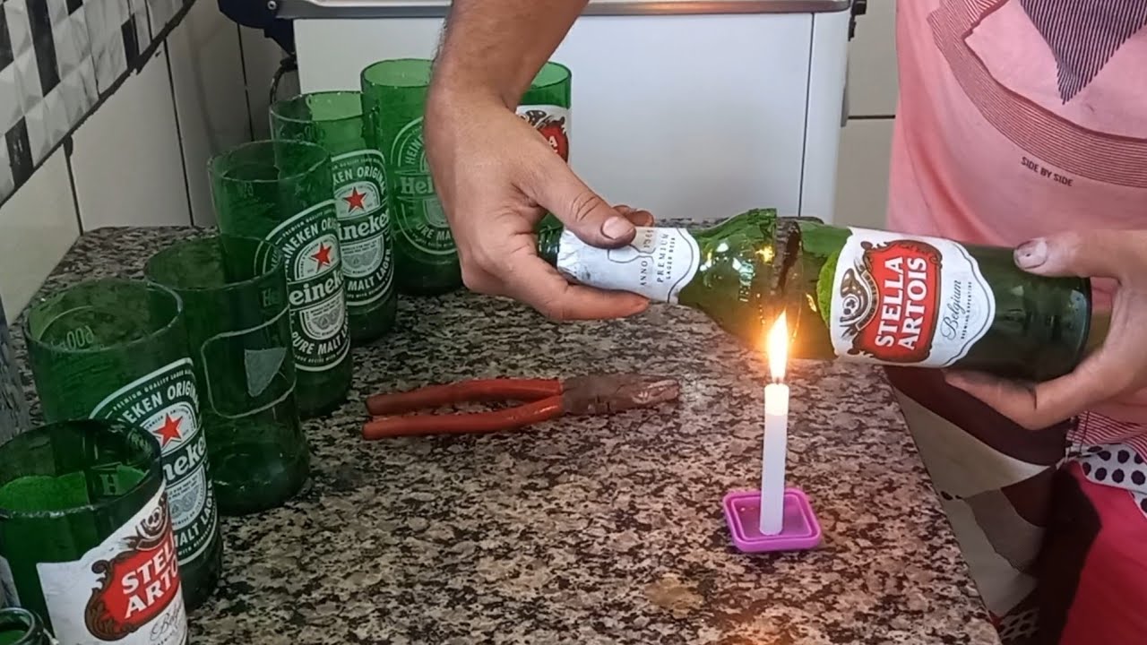 como cortar garrafa de vidro com arame e vela fácil rápido como fazer copos com garrafa de vidro