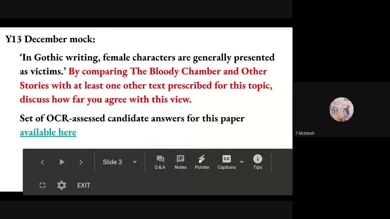 OCR English Literature A Level: Planning and structuring an OCR Gothic essay