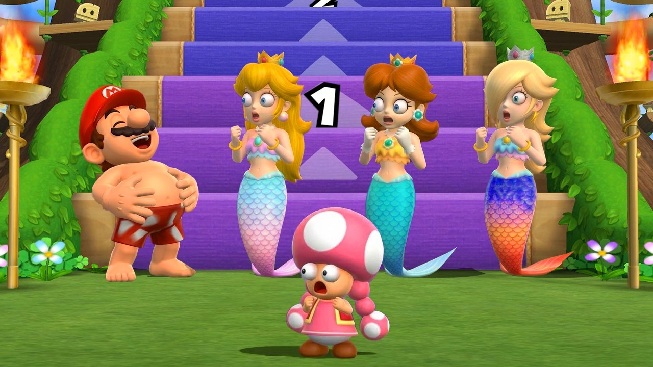 Mario Party 9 Epic Step It Up Battle! Can Mario Beat Mermaid Peach, Daisy and Rosalina?