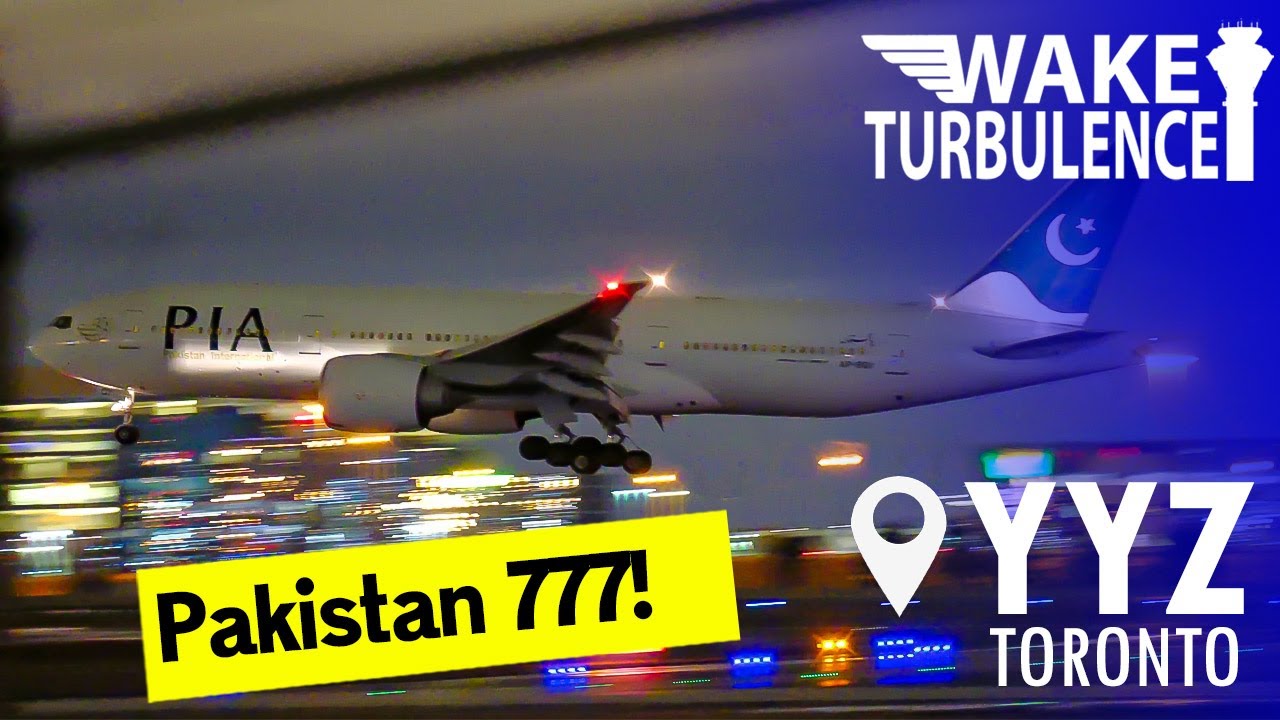 Pakistan PIA Boeing 777-200 Night Landing from Islamabad in Toronto YYZ
