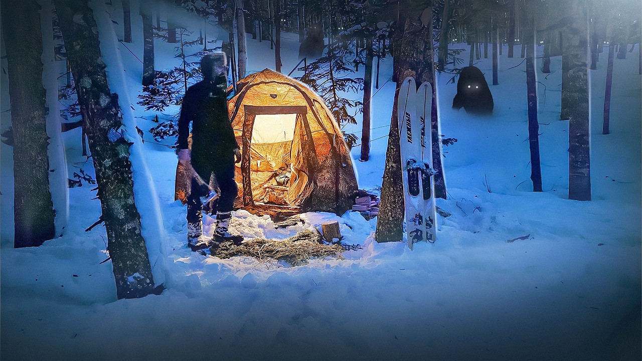 Solo Winter Survival in the Forest, Chopping Wood and Sheltering from the Cold