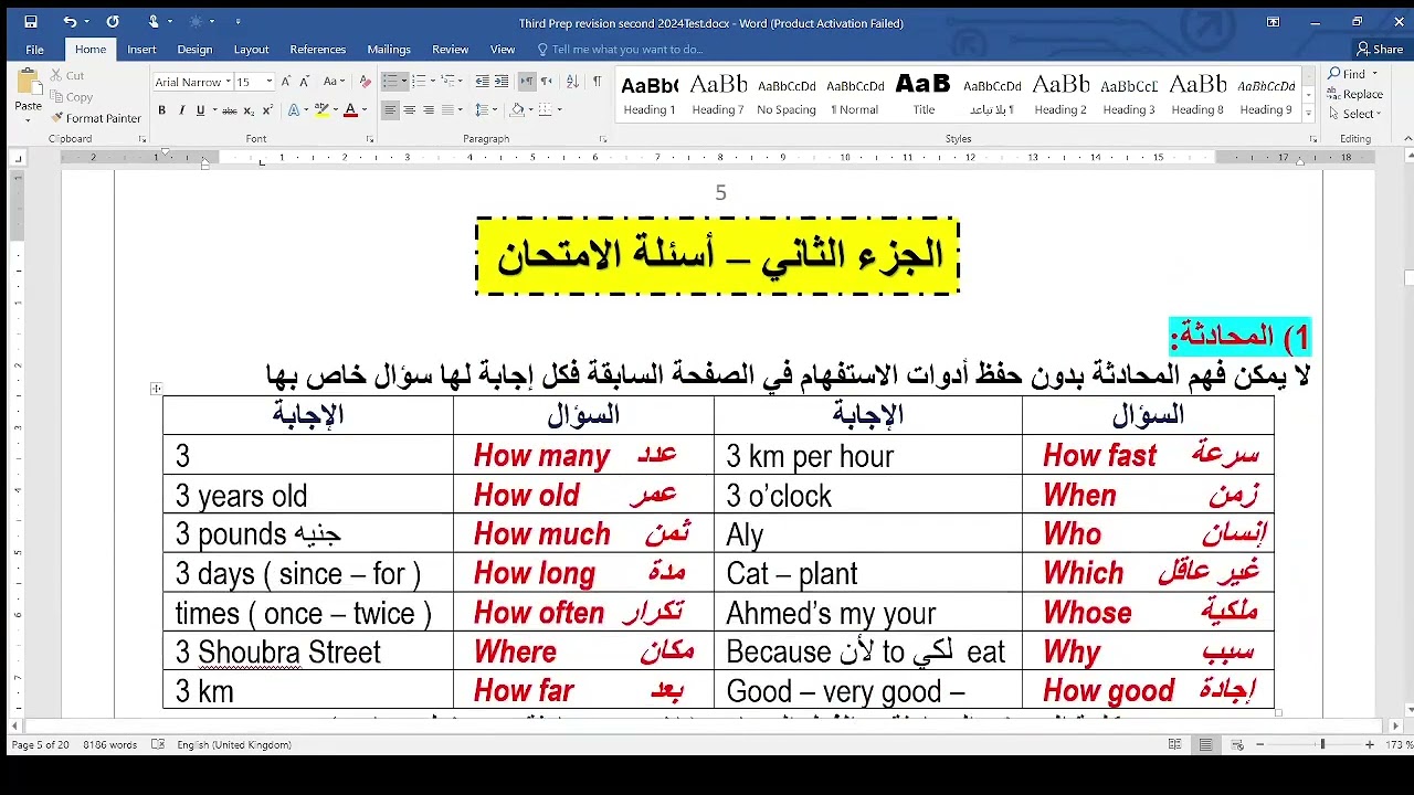 المراجعة النهائية 3 إعدادي  الجزء الأول