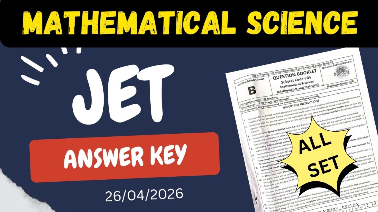 JET MATHEMATICS ANSWER KEY | JET MATHEMATICS QUESTION PAPER 2026 | JET PREVIOUS YEAR QUESTION PAPER