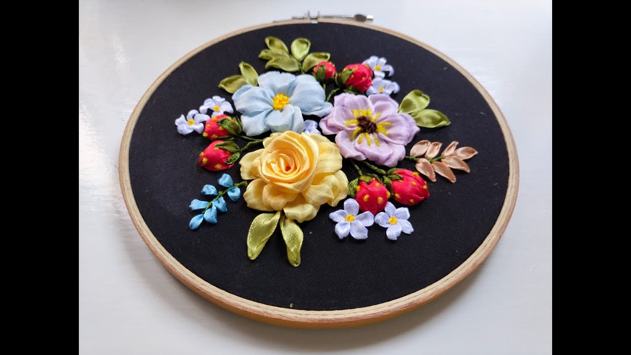 Flowers and Strawberry Ribbon Embroidery Tutorial