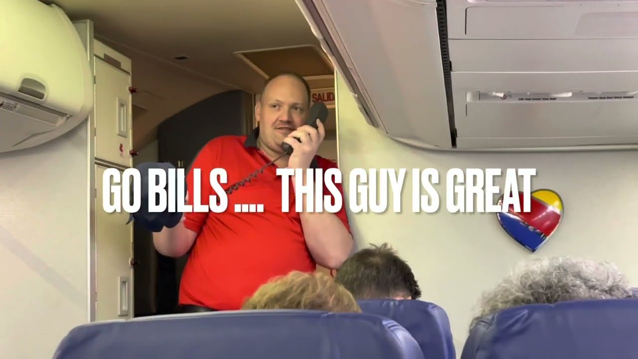 Super Funny Southwest Flight Attendent who loves the Buffalo Bills