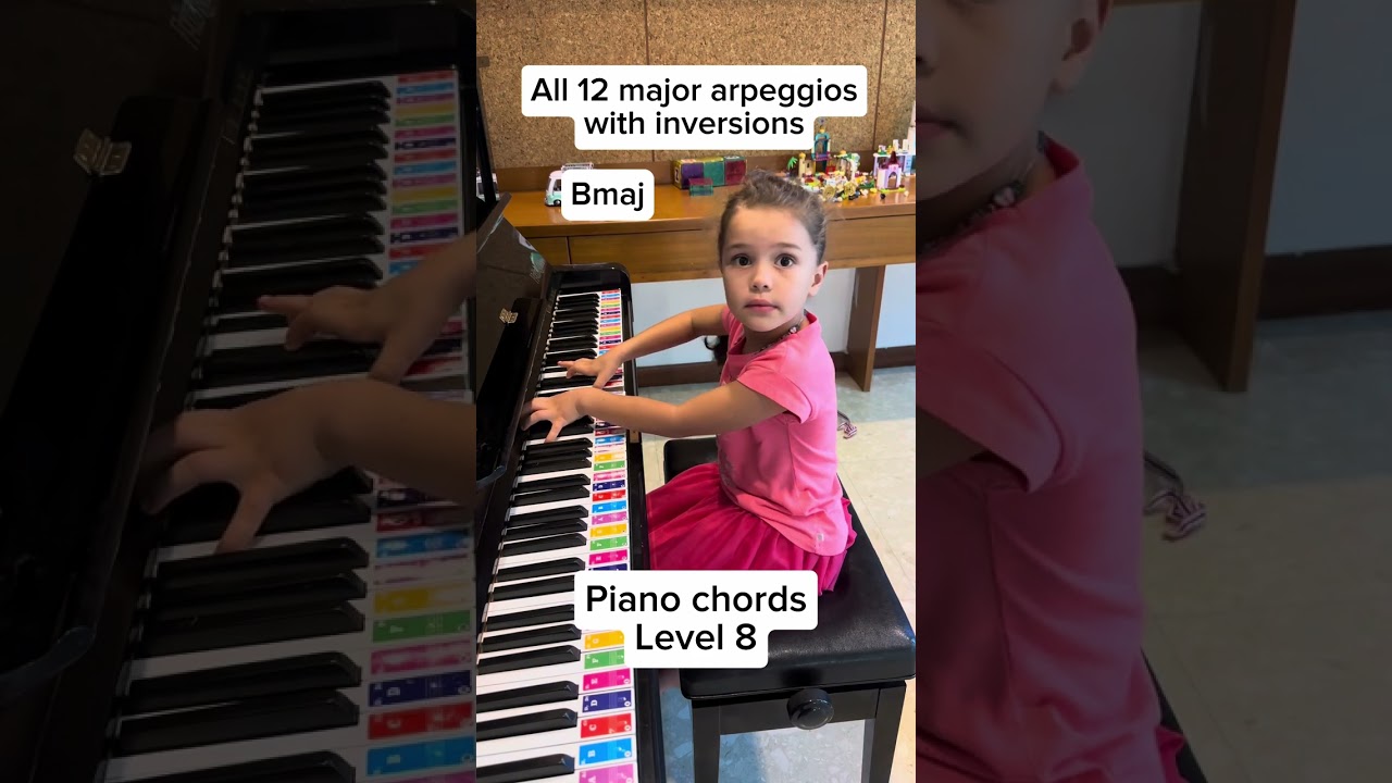 Teaching my 6 years old kid to play the piano - Level 8 - All major chords inversions #kidslearning