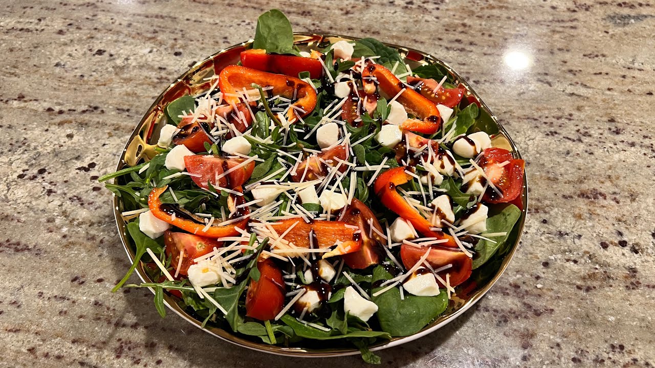 Salată Fresh în 5 Minute 🥗 | Spanac, Rucola & Mozzarella cu Glazură Balsamică. #salata#patiserie 