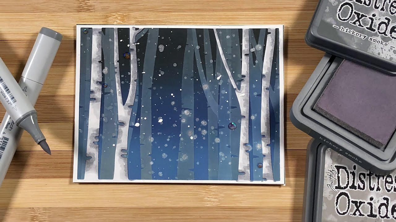 Honey Bee Stamps Snowy Layered Birch Tree Scene