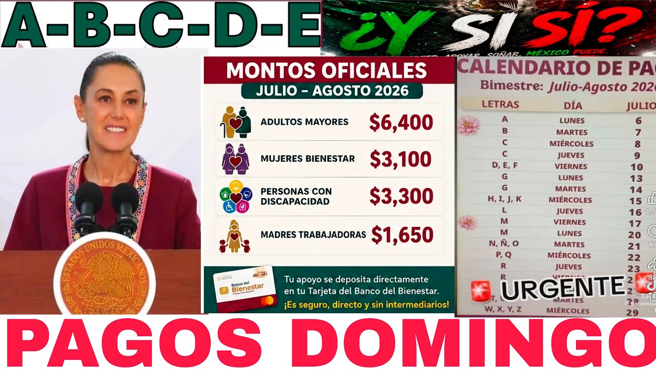 DOMINGO PAGOS🔥$6400💥 ADULTOS MAYORES 🤩 CALENDARIO 📅 