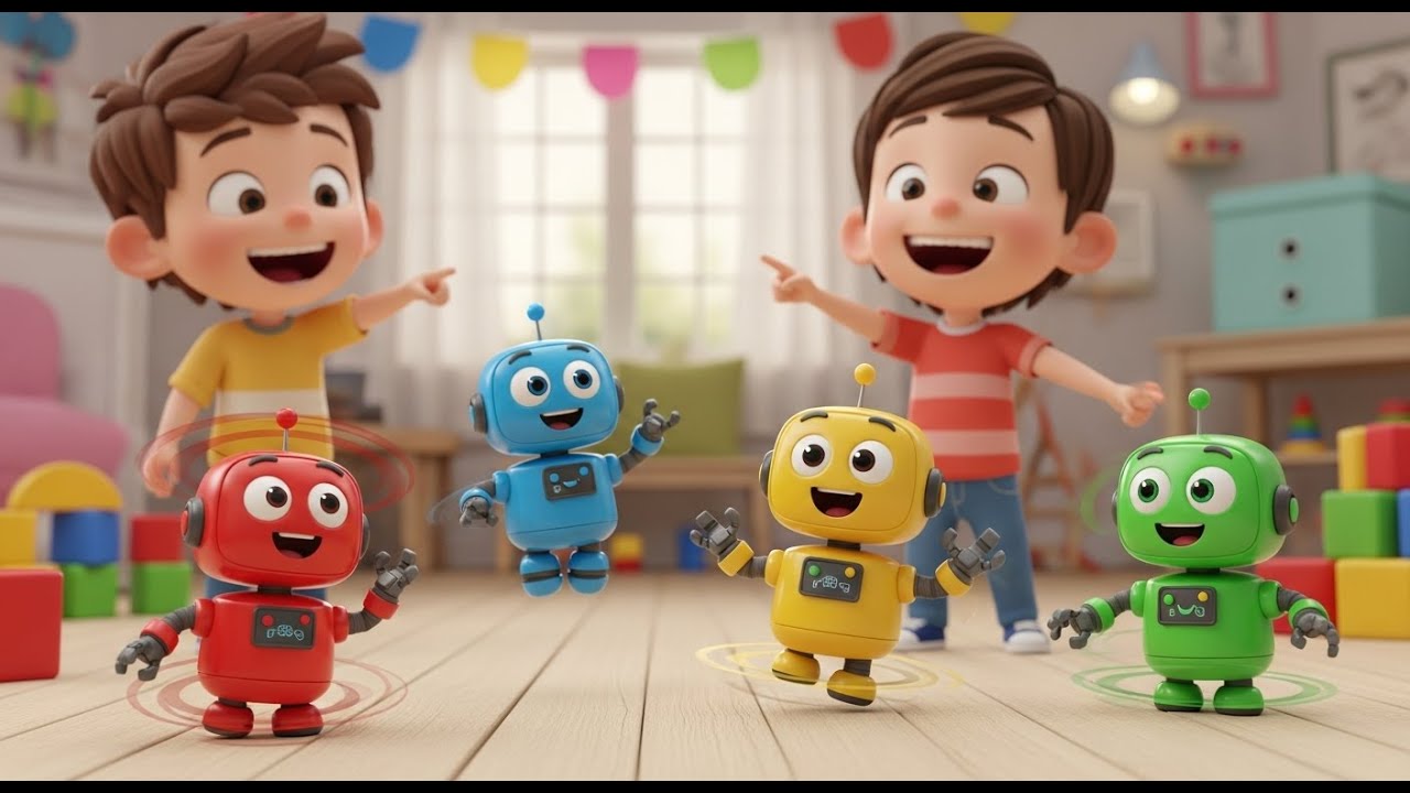 Cuatro Pequeños Robots de Juguete Giran, Giran | Canciones Infantiles y Rimas para Niños