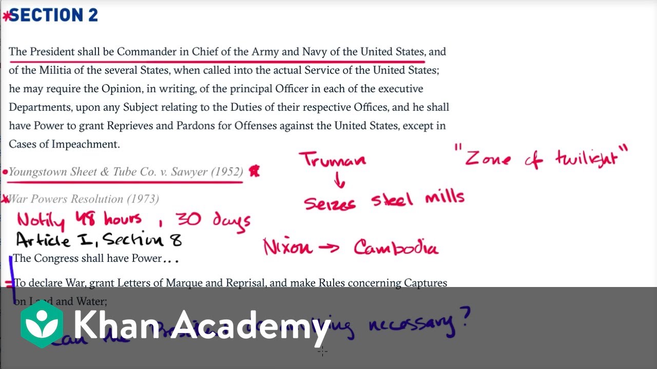 The President as Commander-in-Chief | American civics | US government and civics | Khan Academy