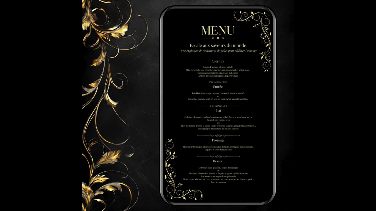Faire part de mariage num&eacute;rique Black and Gold : template Canva &agrave; personnaliser.