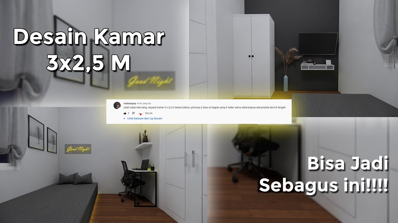 Desain Kamar 3x2.5 Meter  Monochrome Minimalis