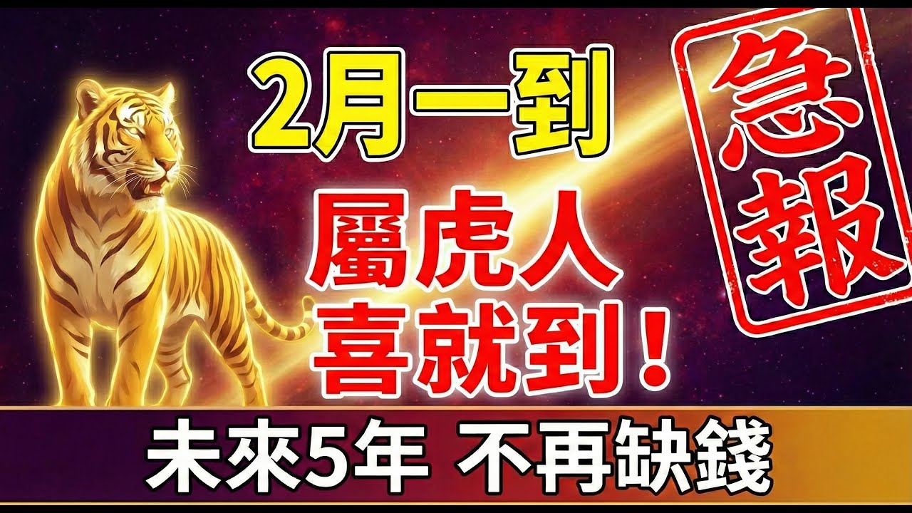 急報！屬虎的人，公曆2月一到，將有一件「天大的喜事」降臨，接住這份福氣，未來5年不愁錢！#屬虎 #2026屬虎 #屬虎2026運勢 #2026生肖虎運勢 #生肖虎 #財運 #偏財 #招財 #轉運