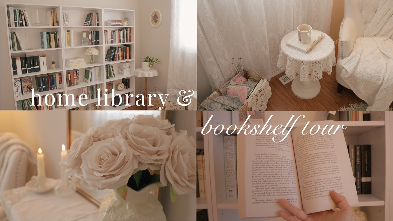 home libary/ den & bookshelf tour  🕯 ☕️ 📚 chatty